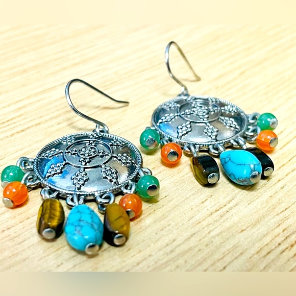 Chaps Ralph Lauren Boho Silver Dangle Earrings - Picture 4 of 8